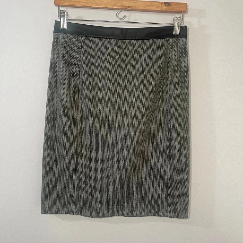 Lauren Ralph Lauren Gray Black Houndstooth Skirt with Faux Leather Trim‎ PSmall